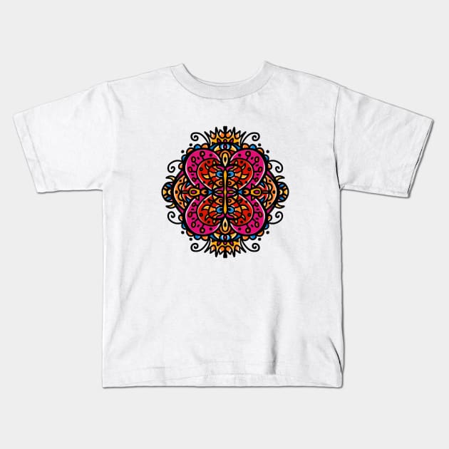 Peacock Phoenix abstract painted doodle Kids T-Shirt by Siren Seventy One